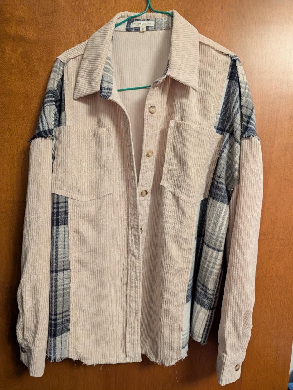 EC, Carole Christian Corduroy with Blue Flannel Jacket/Shirt, M, Ivory/Blue